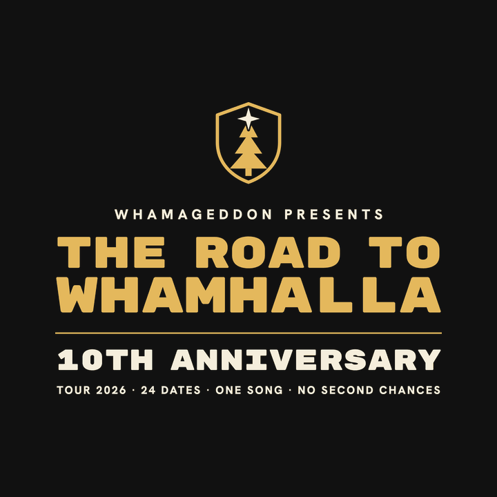 The Road to Whamhalla tour shirt design: gold lettering on black